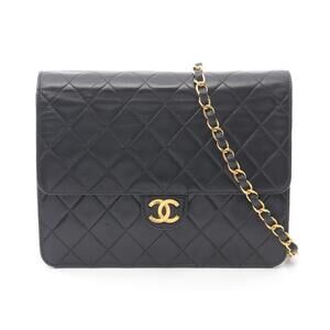 Chanel Matelasse Single Flap Shoulder Bag Lambskin Sheepskin Black